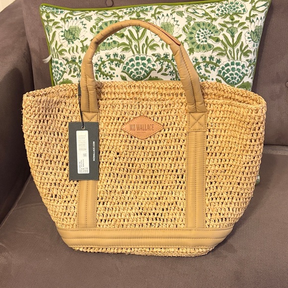 MZ Wallace Handbags - MZ Wallace Natural Tan Woven Tote with Leather Trim